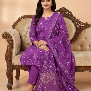Premium Jaipuri Discharge Print Kurti Pant with Dupatta Set